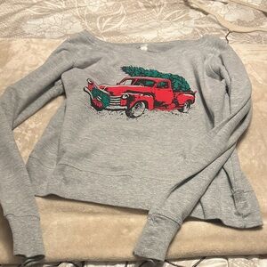 Gray Sweatshirt with Red Truck Graphic